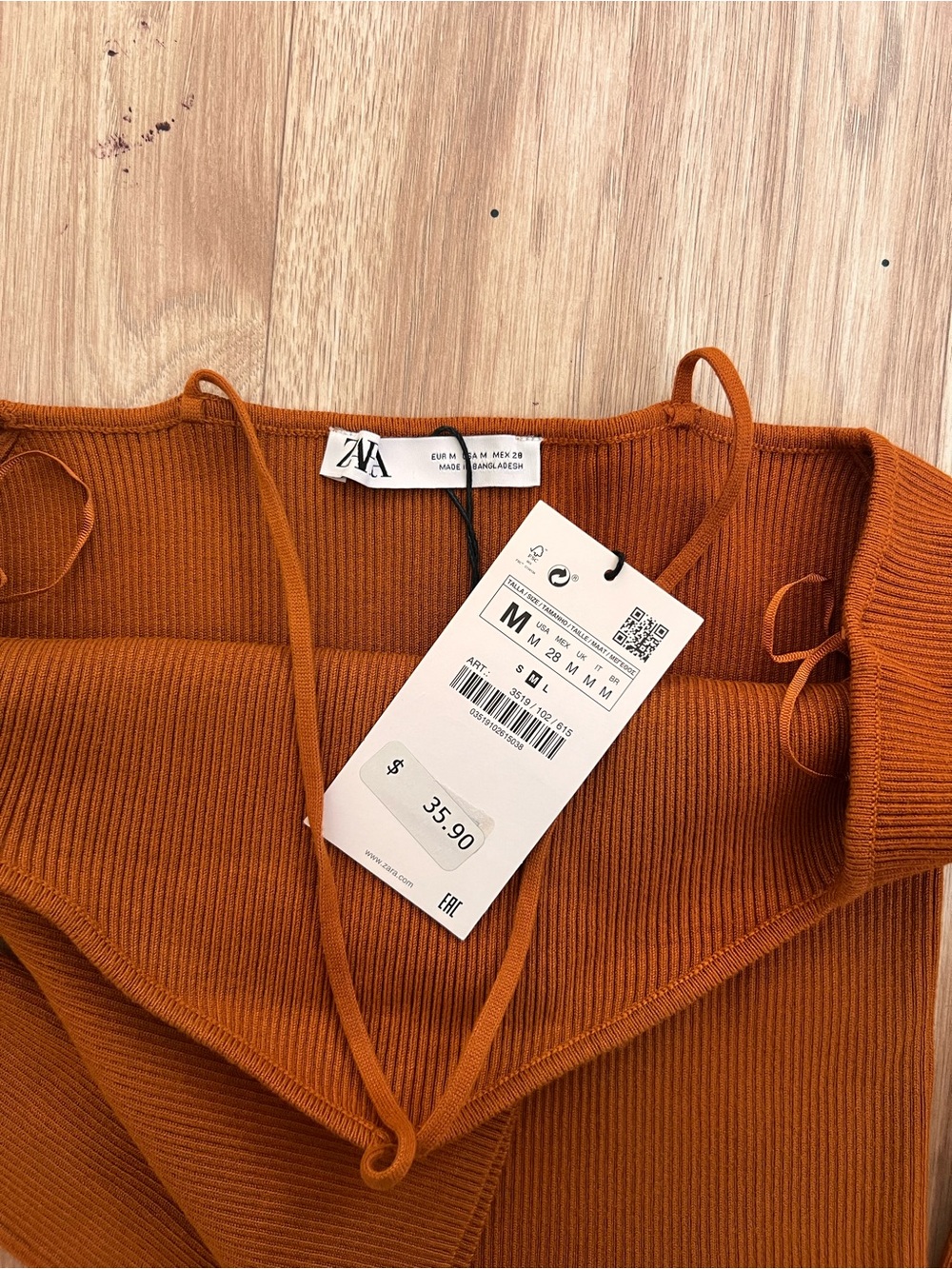 ZARA Rust Off-Shoulder Ribbed Sweater Top - Picture 4 of 4